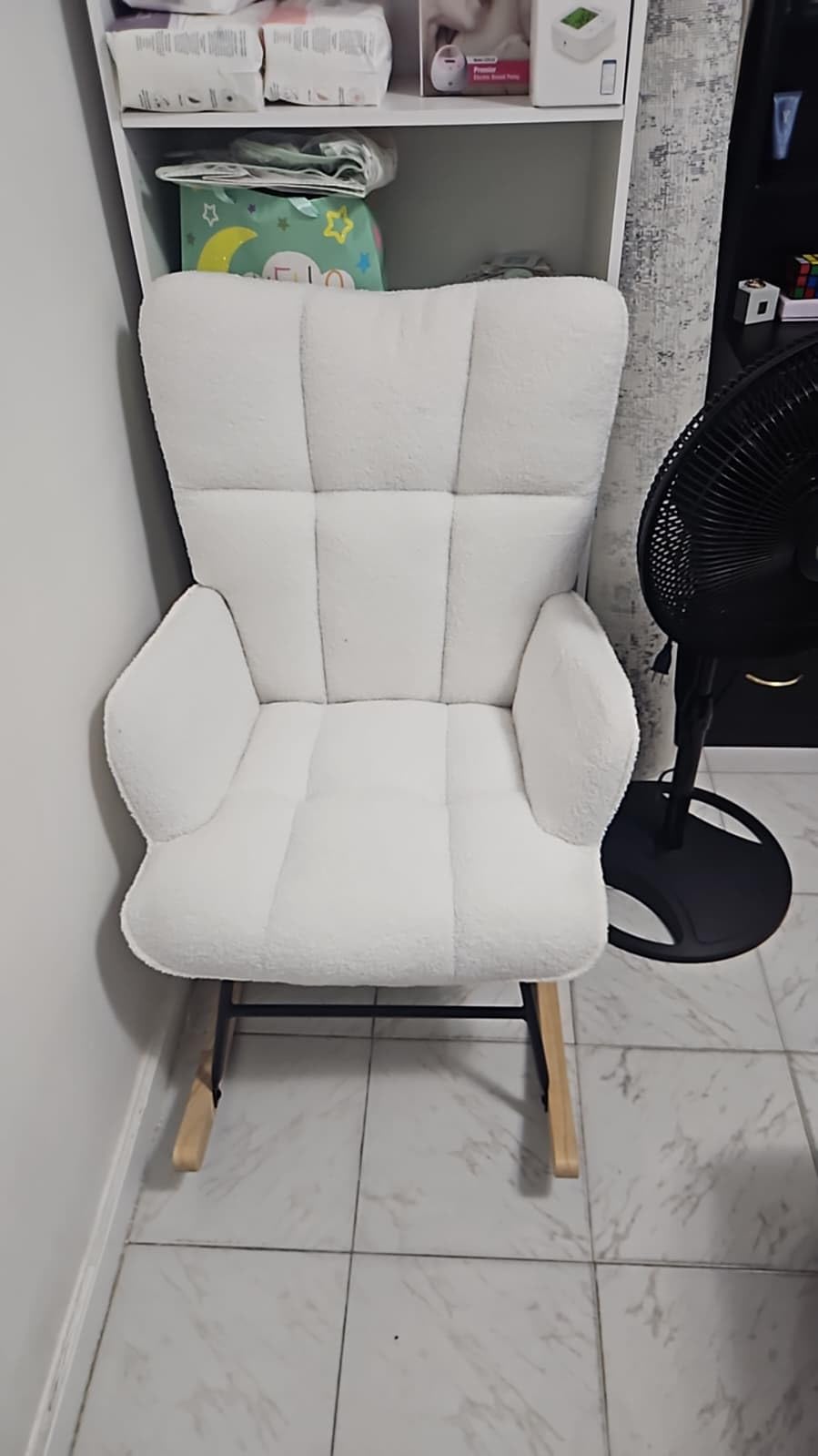 Nursery Rocking Chair with Footrest, Teddy Upholstered Glider Rocker with Side Pocket, Leisure Rocker Chair with High Back, Recliner Rocking Chair, Accent Reading Chair for Bedroom (Green) customer photo 1