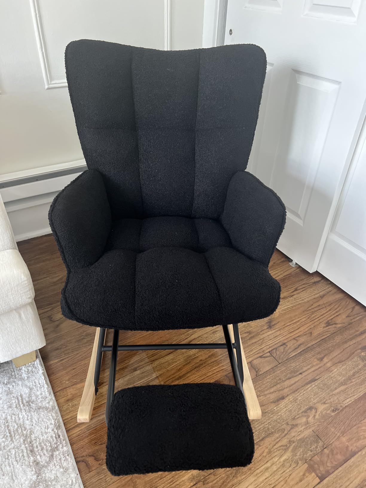 Nursery Rocking Chair with Footrest, Teddy Upholstered Glider Rocker with Side Pocket, Leisure Rocker Chair with High Back, Recliner Rocking Chair, Accent Reading Chair for Bedroom (Green) customer photo 2
