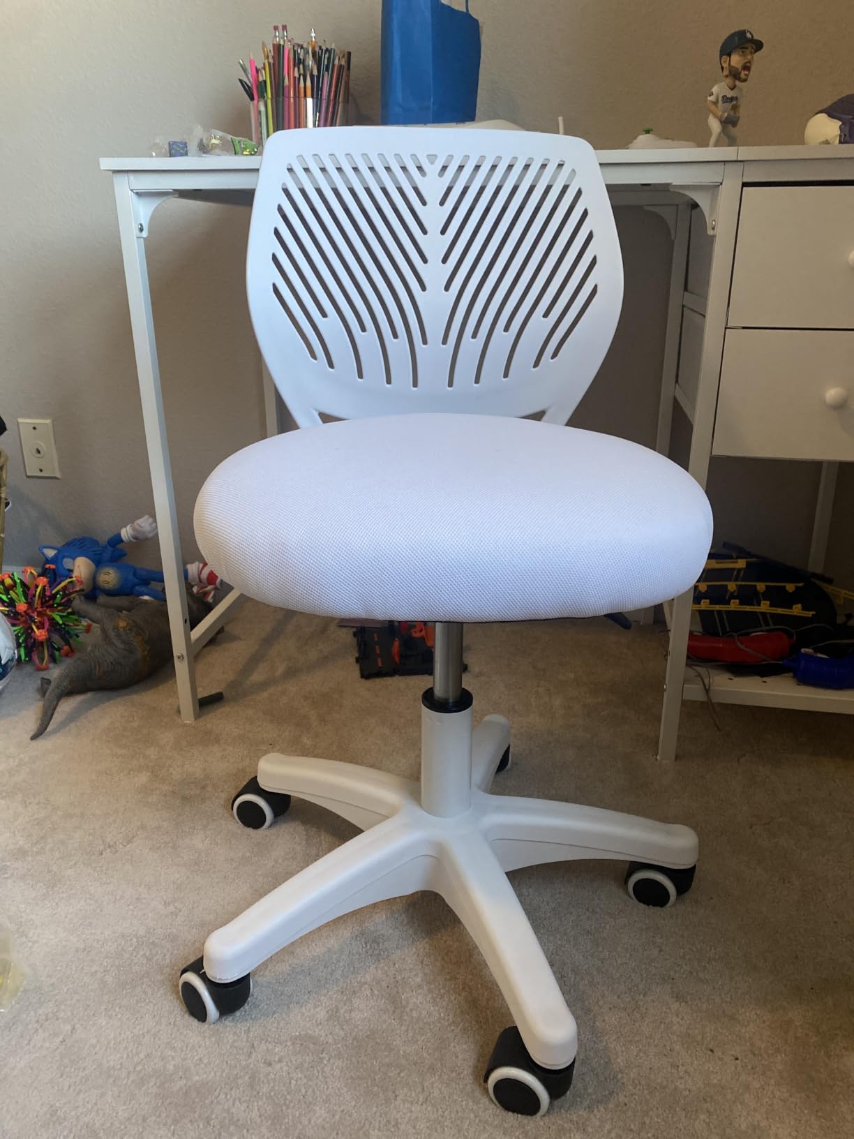 JPBSTO Armless Desk Chair, Height Adjustable Swivel Office Rolling Task Chairs with Soft Mesh Padded Cushion, Ergonomic Small Study Computer Chair for Girls Boys Teens, Pink customer photo 2