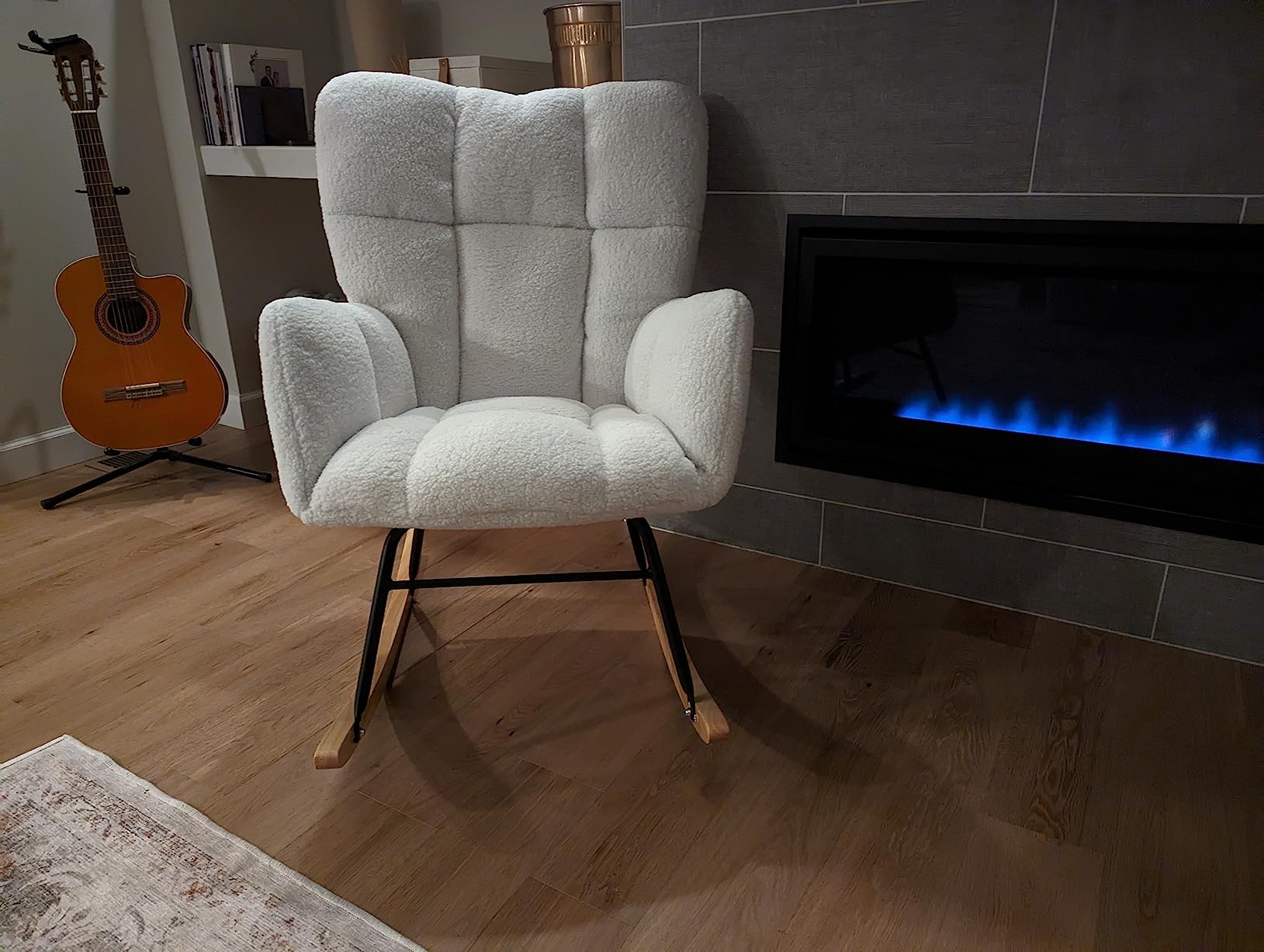 Nursery Rocking Chair, Teddy Upholstered Glider Chair with High Backrest, Tufted Rocker Glider Chair with Thick Cushion, Cozy Rocking Armchair, Rocker Padded Seat for Bedroom(Beige) customer photo 1
