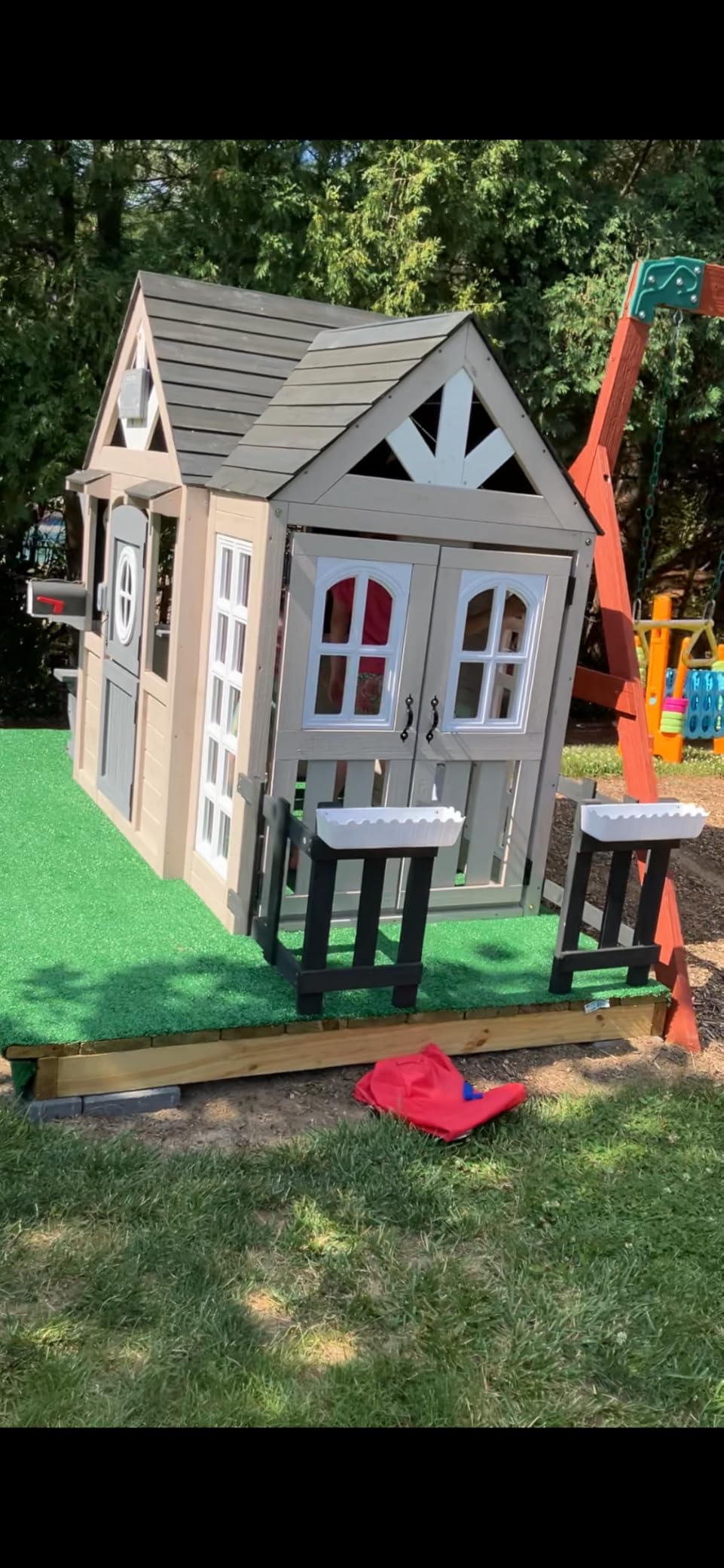 Albott Outdoor Wooden Playhouse for Kids, Backyard Cottage with Fence customer photo 1