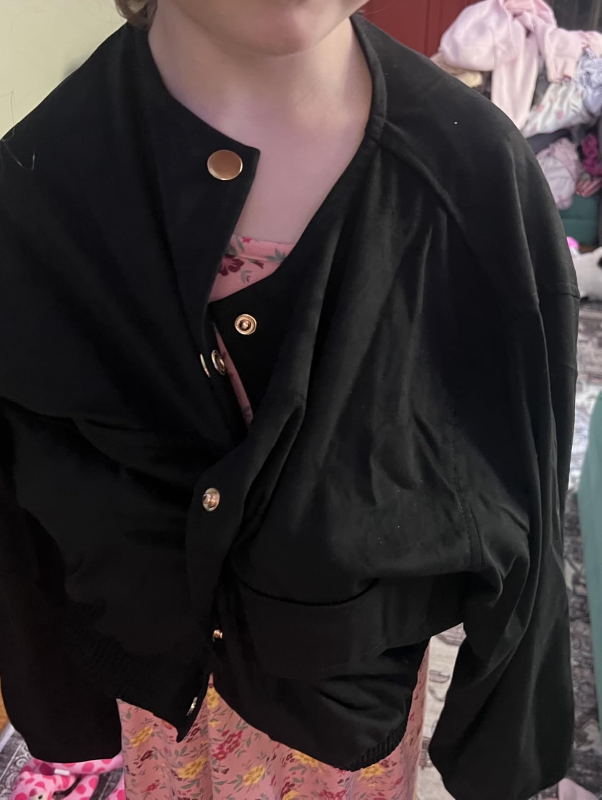 Mirawise Girls Faux Suede Lightweight Bomber Jacket Cropped with Pockets customer photo 1