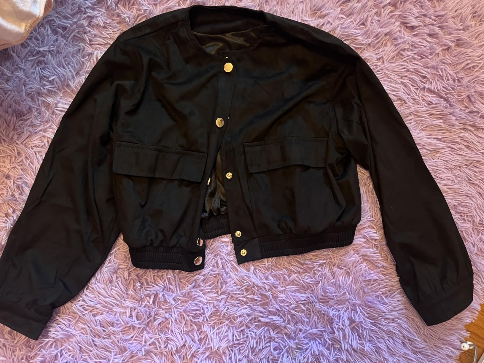 Mirawise Girls Faux Suede Lightweight Bomber Jacket Cropped with Pockets customer photo 2