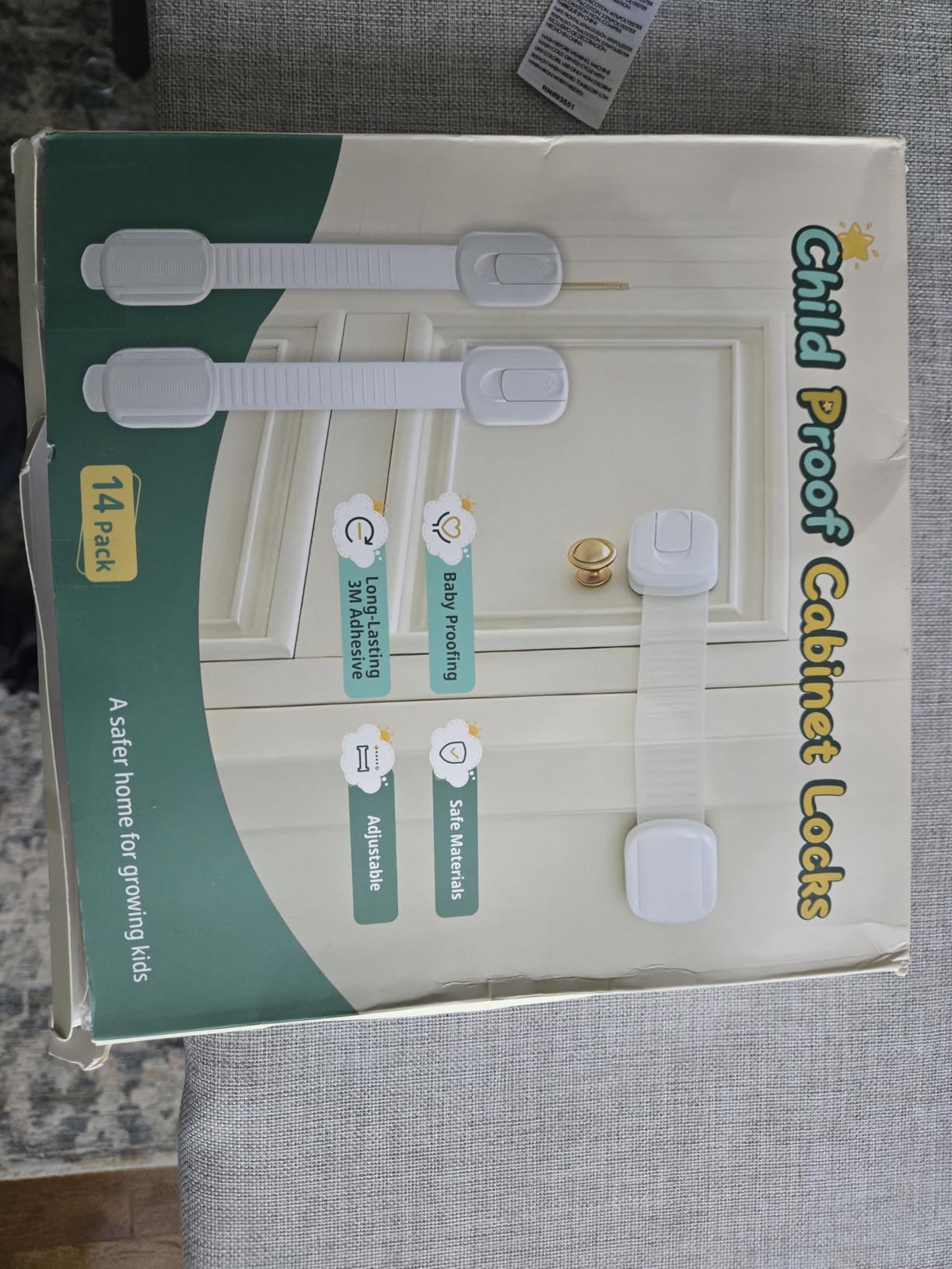 Niunuerga Cabinet Locks Baby Proofing - 14 Pack Child Safety Latches White | No drill 3M adhesive, Easy to install No damage, Adjustable length, Material safety, Suitable for drawers, fridge, cupboards customer photo 1