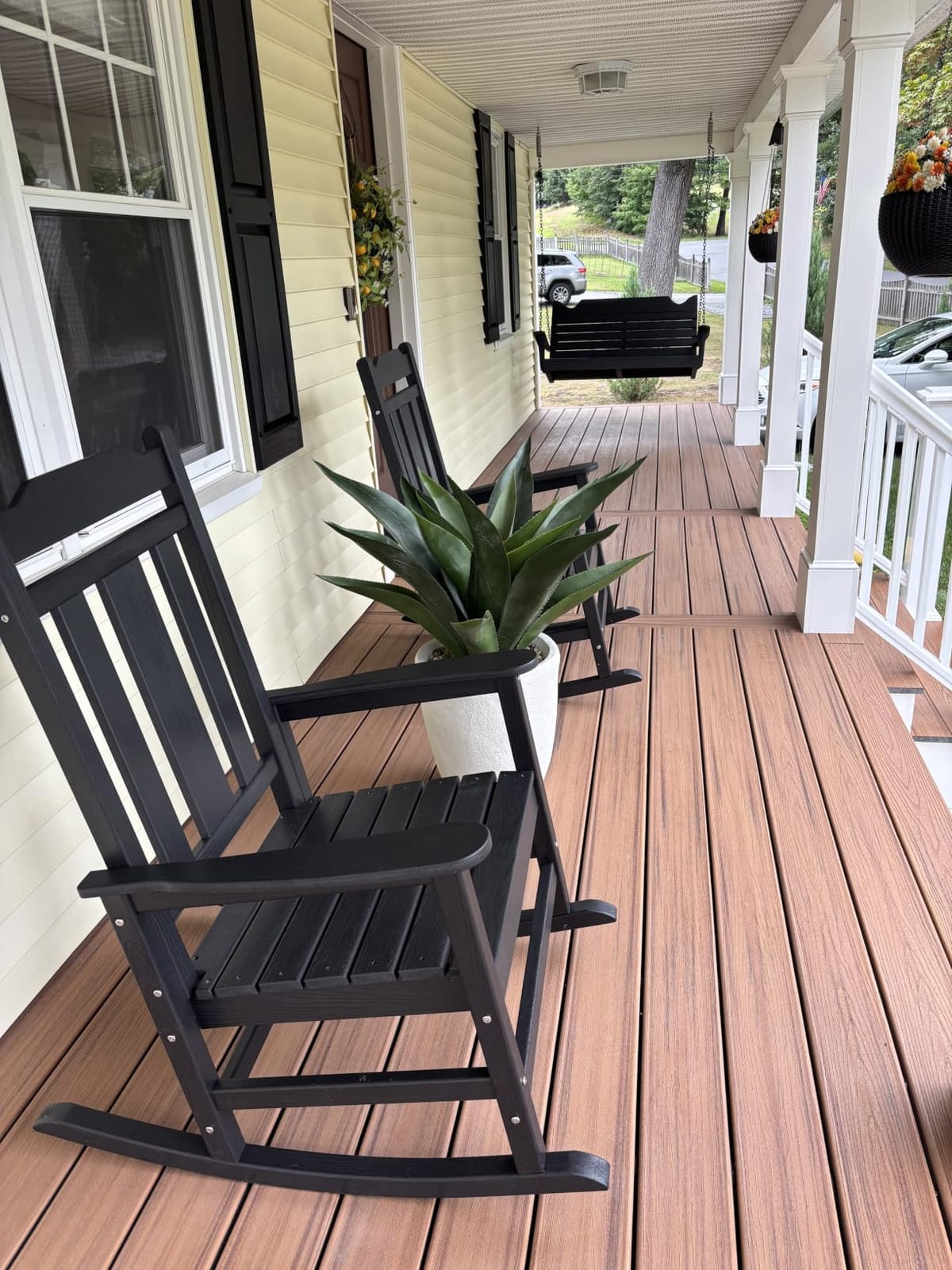 SERWALL Oversized Outdoor Rocking Chairs Set of 2, Patio HDPE Rocker, Brown customer photo 2
