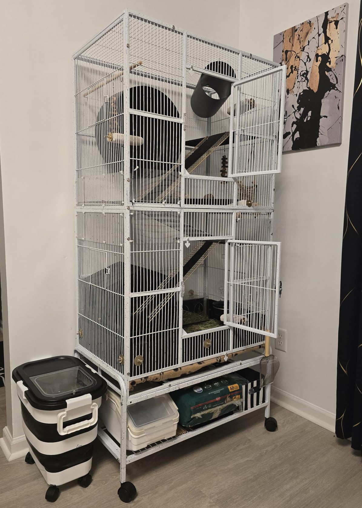 Extra Large Wrought Iron 5-Tiers Chew-Proof Ferret Squirrel Chinchilla Sugar Glider Critter Animal Home Metal Cage Easy Clean Pull Out Tray with Removable Rolling Stand customer photo 2