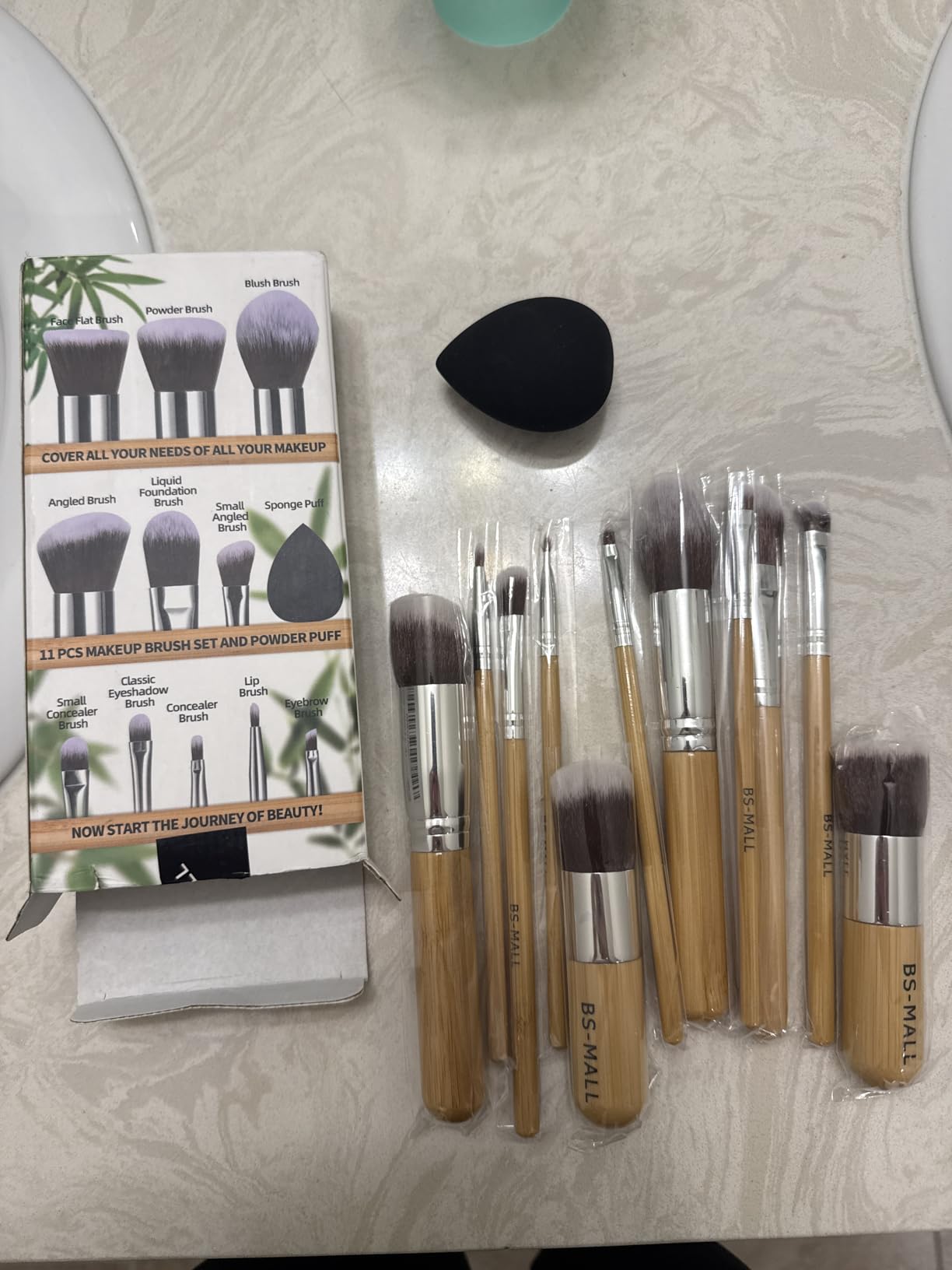 BS-MALL Makeup Brush Set 11 Pcs Makeup Sponge, Professional Bamboo Makeup Brushes for Foundation, Powder, Blush, Concealer, Eyeshadow & Blending, Ideal for Travel, Beginners & Makeup Artists customer photo 1