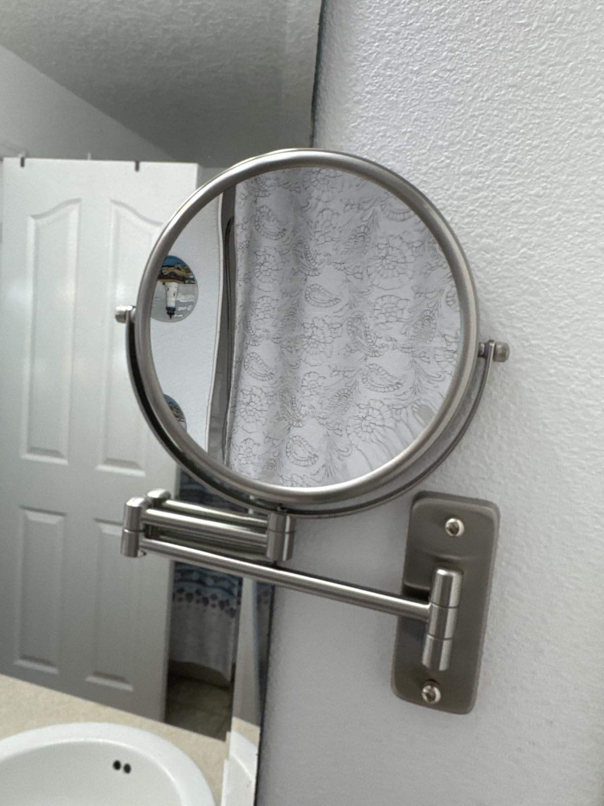 Wall Mounted Makeup Mirror - 1X/10X Magnifying Mirror Double Sided, 8 Inch Extendable Bathroom Mirror, Nickel Finish customer photo 2