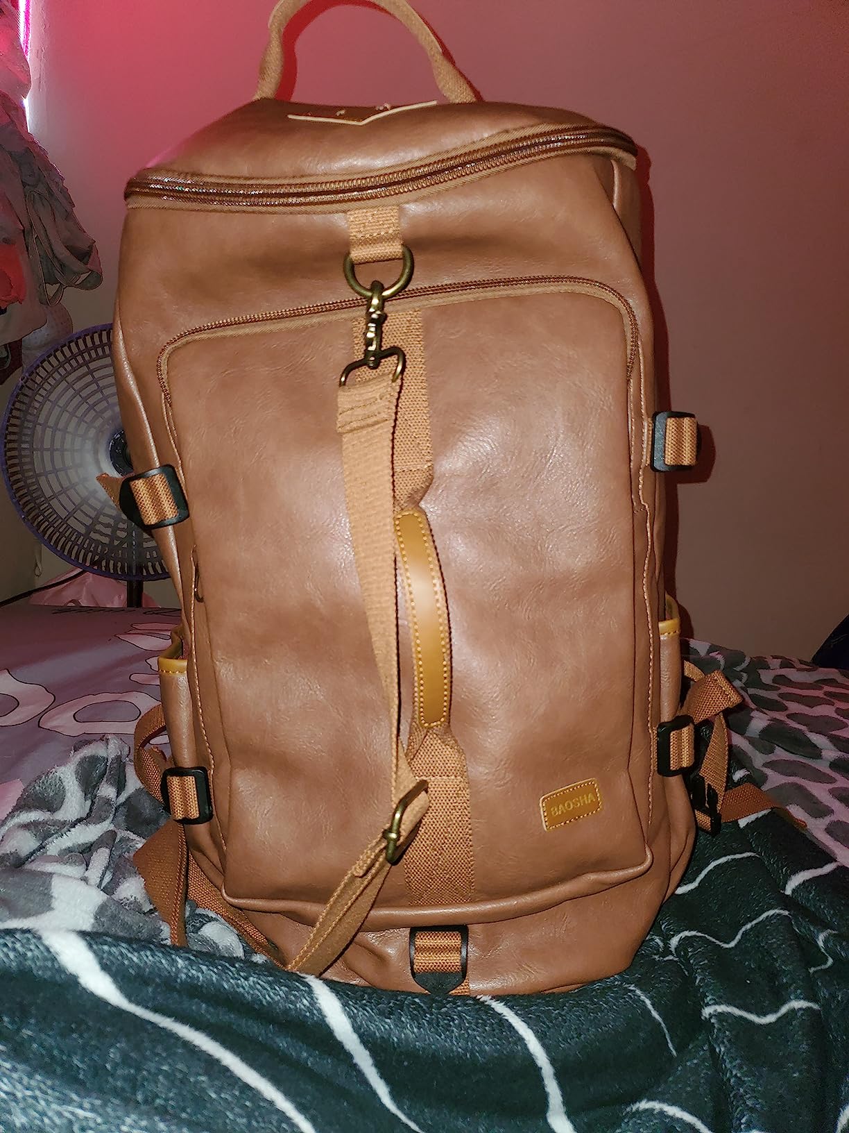 Baosha Stylish Vegan Leather Men Weekender Travel Duffel Tote Bag Backpack Travel Hiking Rucksack Overnight Bag 3-Ways Convertible HB-26 (Brown) customer photo 1