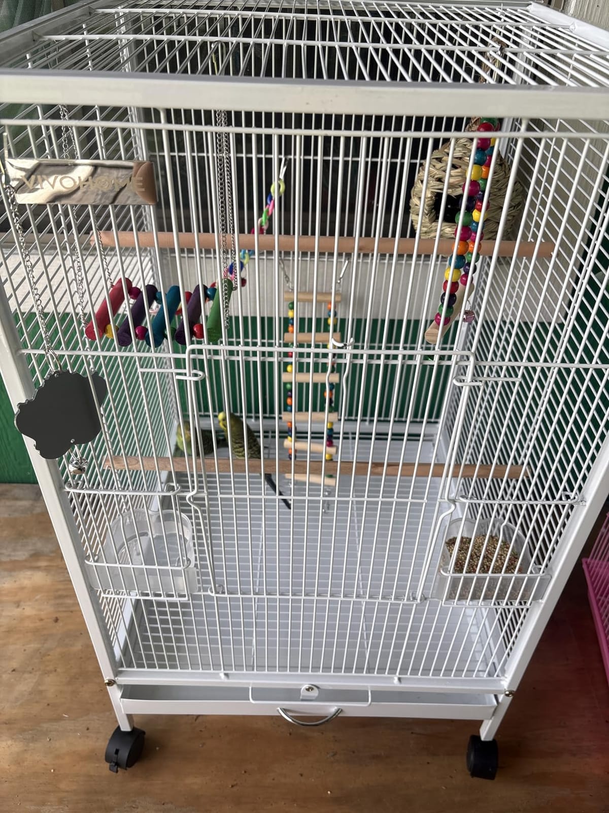 VIVOHOME Wrought Iron Bird Cage with Rolling Stand, 30 Inch Height customer photo 1