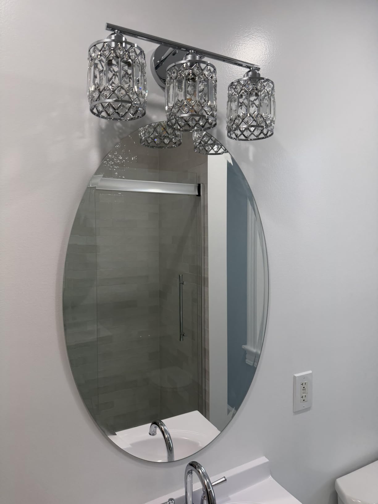 USHOWER Bathroom Mirror for Over Sink, 20x28 Inch Oval Frameless Mirror customer photo 2