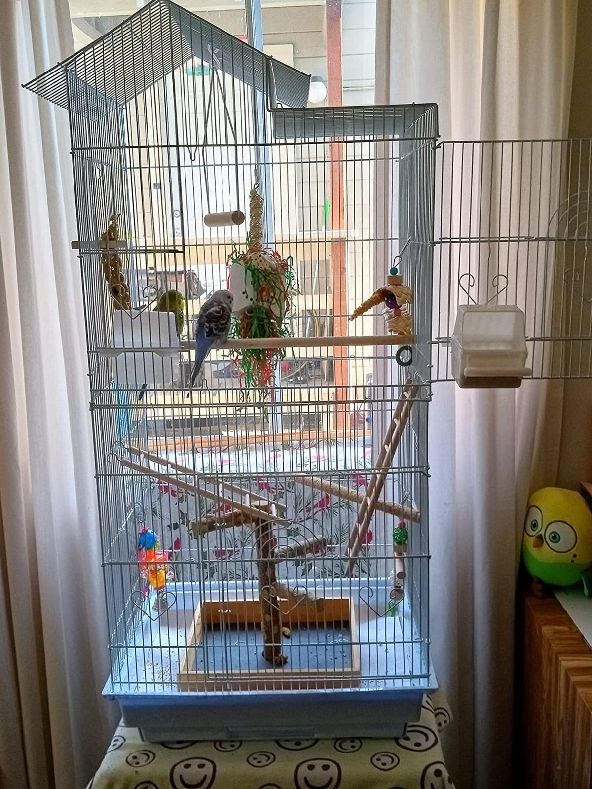 Yaheetech 39-inch Roof Top Medium Parakeet Bird Cages for Cockatiels Conures Finches Budgies Canaries Lovebirds Parakeets Green Cheek Small Birds Parrots, Travel Flight Birdcage w/Toys, White customer photo 2