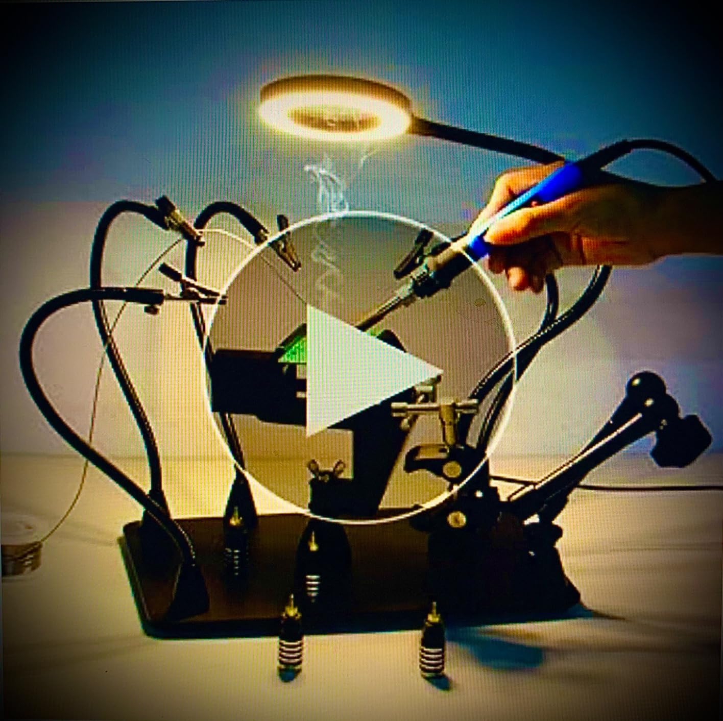 Magnetic Helping Hands Soldering Third Hand, PCB Circuit Board Holder with 3X LED Magnifying Lamp, 360 Hot Air Gun Holder, Extra Large & Heavy Duty Base Plate | Flexible Arms for Soldering Station customer photo 1