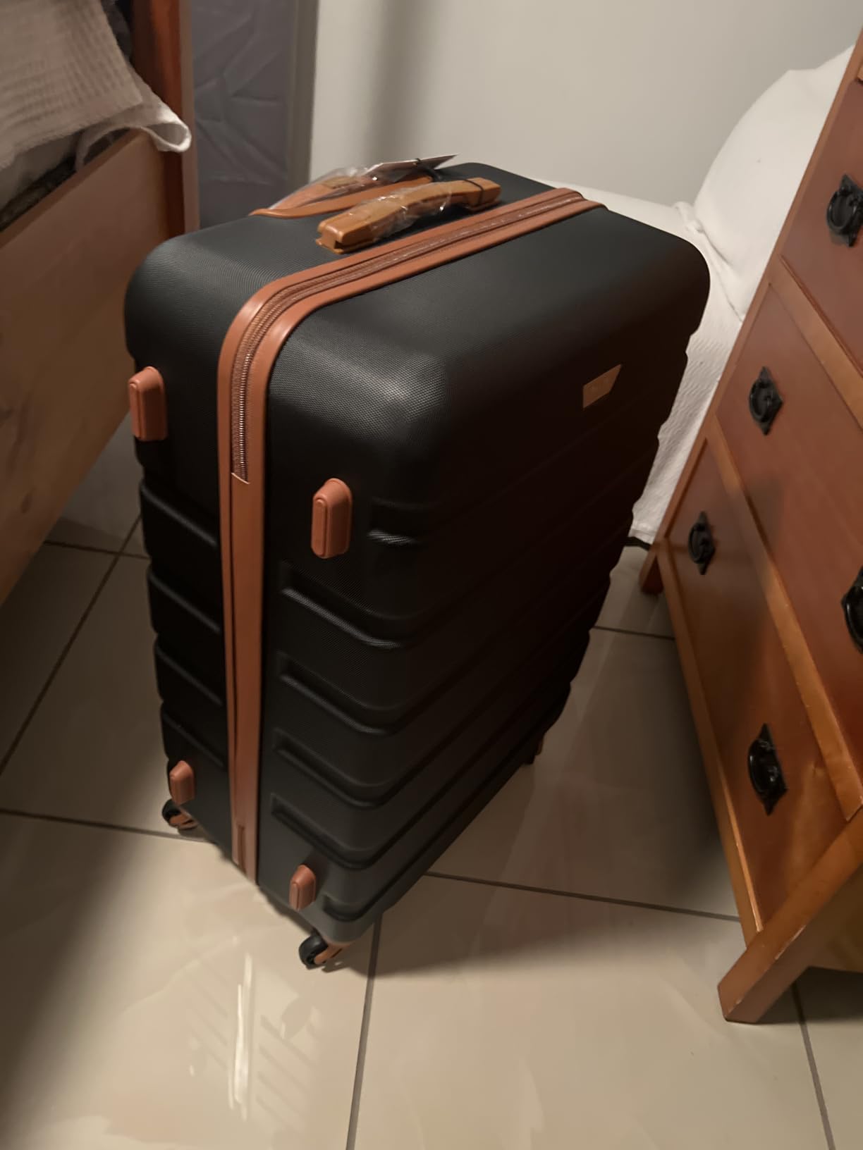 Coolife Luggage Set, 3 Piece Lightweight Durable Hardshell, Apricot White customer photo 2