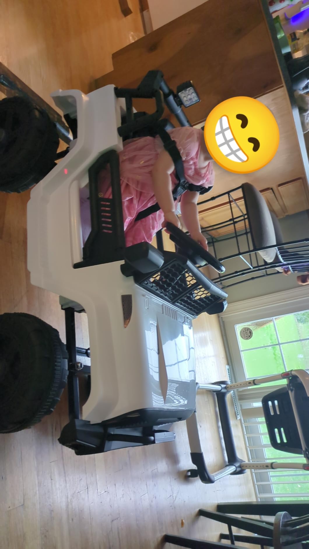 OLAKIDS Kids Ride On Truck, 12V Electric Vehicle Jeep Car with Remote Control, Toddlers Battery Powered Toy with 2 Speeds, Spring Suspension, Double Open Doors, LED Lights, Music, TF, USB, Mp3 (Black) customer photo 1