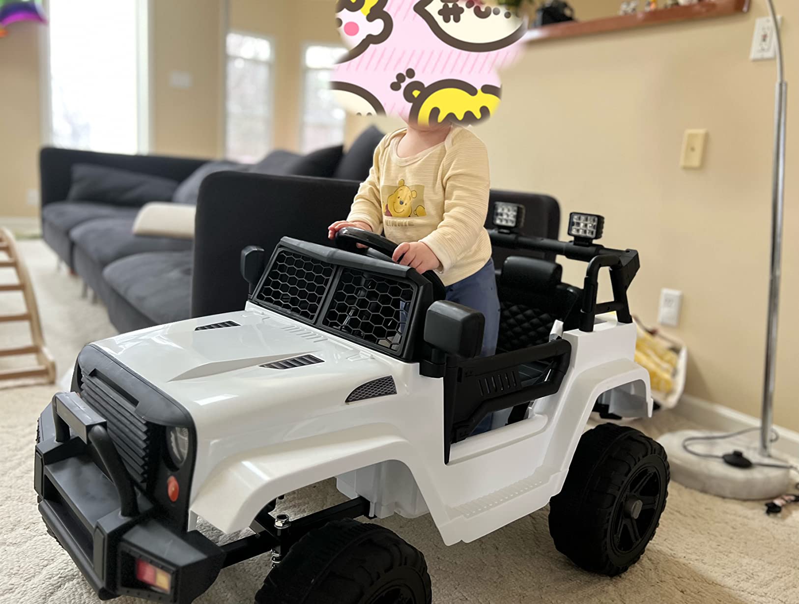 OLAKIDS Kids Ride On Truck, 12V Electric Vehicle Jeep Car with Remote Control, Toddlers Battery Powered Toy with 2 Speeds, Spring Suspension, Double Open Doors, LED Lights, Music, TF, USB, Mp3 (Black) customer photo 2