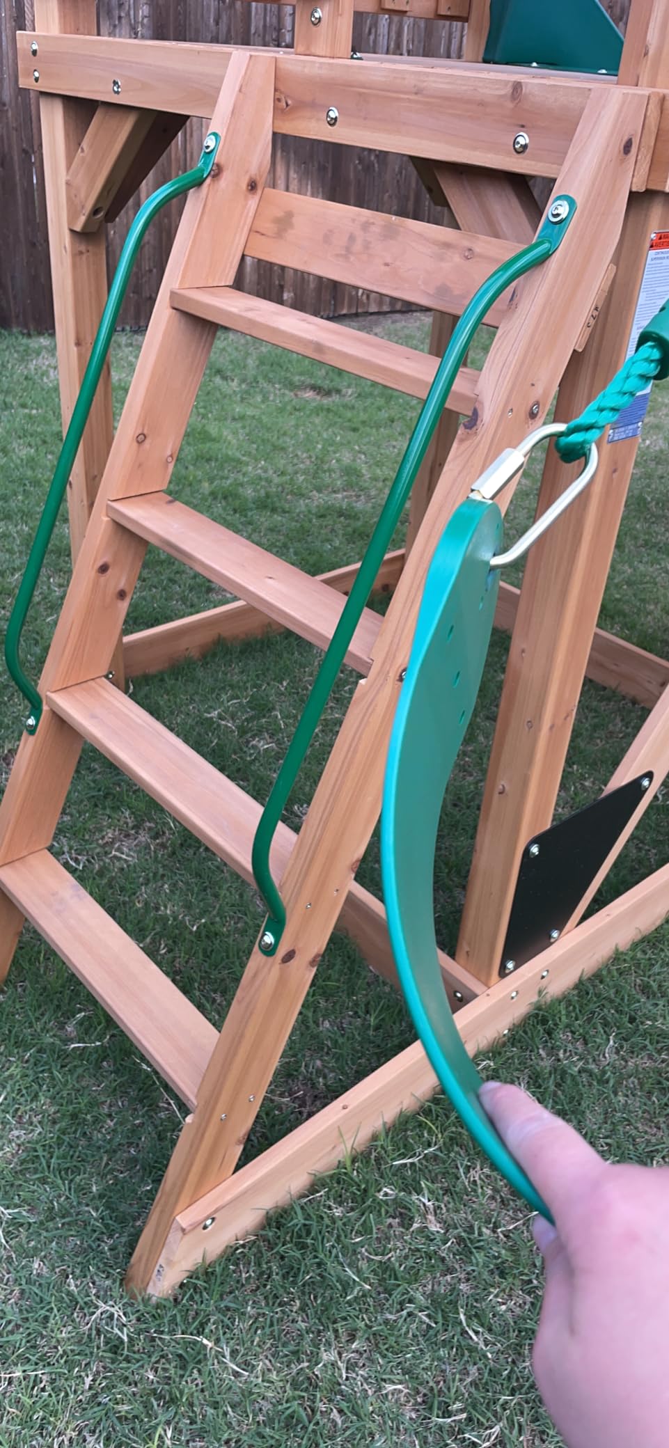 Backyard Discovery Lightning Ridge Cedar Wood Swing Set with Wave Slide, Play Deck, Rock Wall, Sandbox, Belt Swings, Toy Telescope, Steering Wheel, Step Ladder, Outdoor Playset customer photo 1