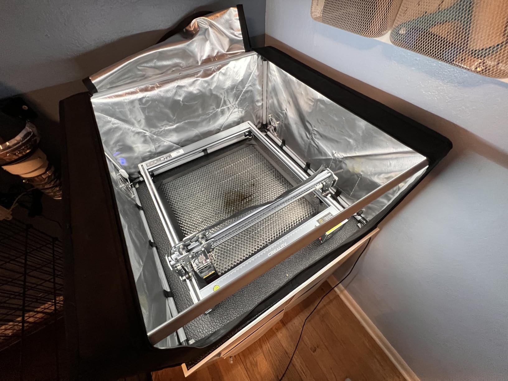 Creality Laser Engraver Enclosure, Isolate Smoke Laser Cutting Machine Protective Cover, Against Odor and Noise Enclosure with Vent for Creality, xTool and Other Laser Engraver, 27.5x28.3x15.7 inch customer photo 1