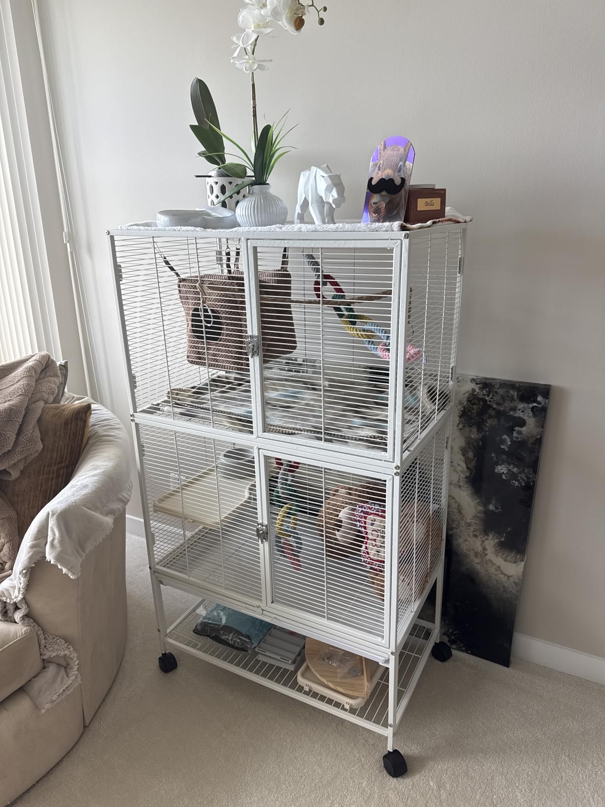 Deluxe Sturdy Wrought Iron Two Tiers Small Animal Critters Rolling Cage customer photo 2