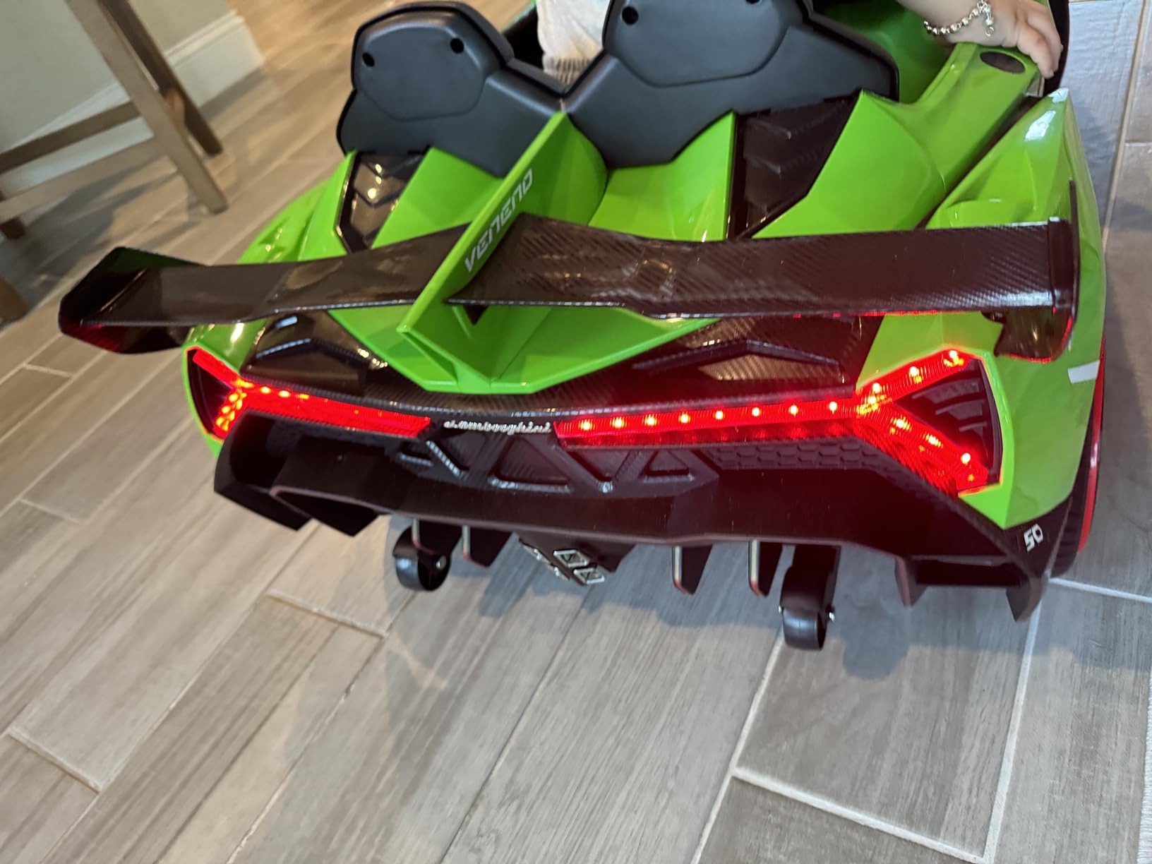 INFANS 2 Seater Kids Ride on Car, 12V 4WD Licensed Lamborghini Veneno Powered Electric Vehicle with Hydraulic Doors, Rocking Mode, Adjustable Speeds, Remote Control, MP3, Headlight (Coral) customer photo 2