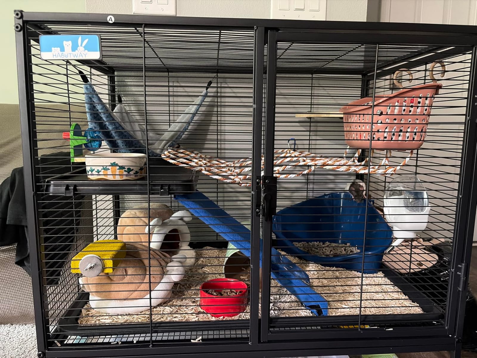 HABUTWAY 36.5''H Large Metal Rolling Ferrets Cage, 2-Tiers Small Animal Cages, Cage for Rats/Chinchillas, 0.5'' Bar Spacing for Ferret,Small Animal Cage w/Removable Ramp & Platform customer photo 1