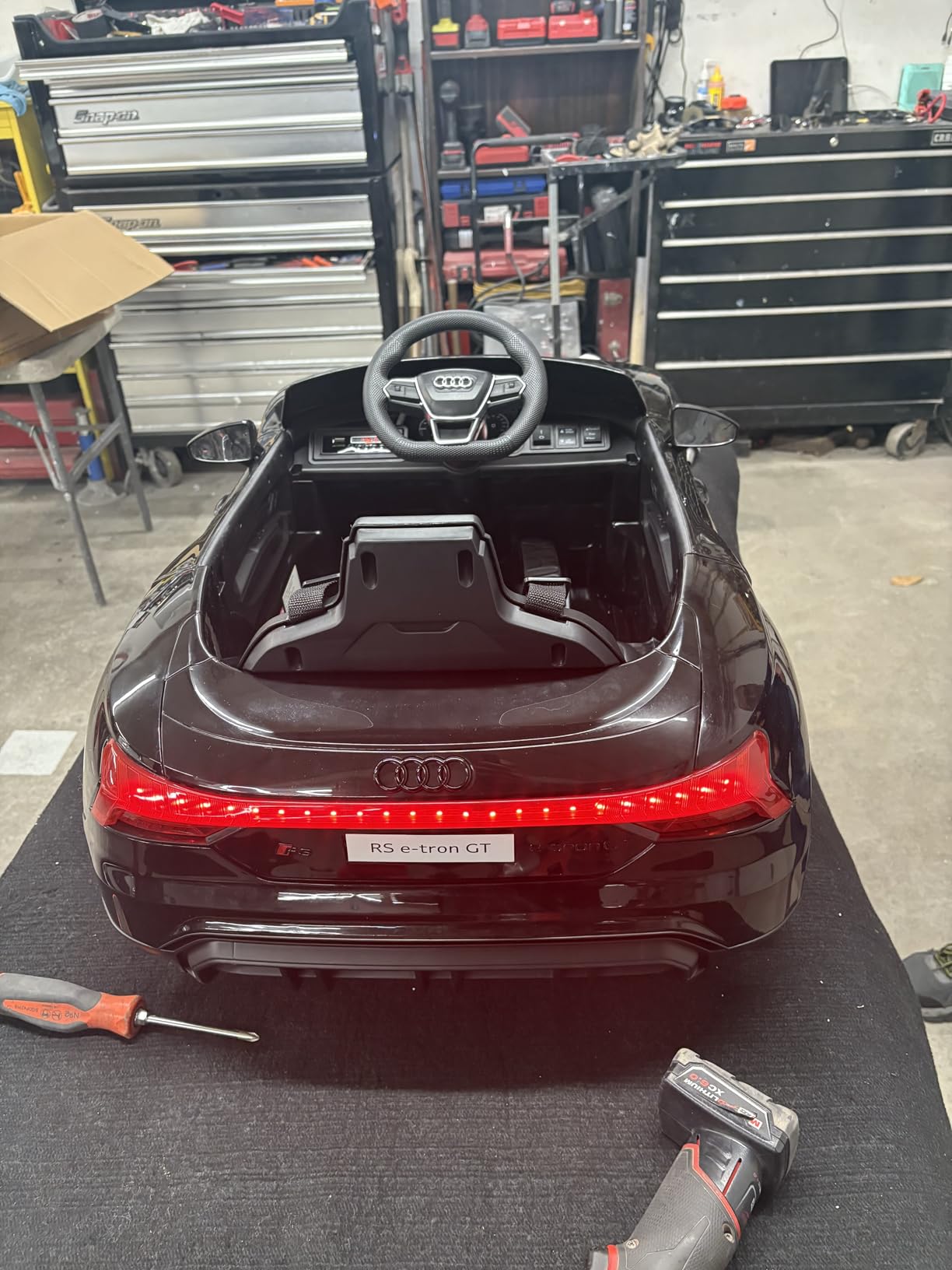 INFANS 12V Kids Ride On Car, Licensed Audi RS e-tron GT Electric Vehicle with Remote Control, Toddlers Battery Powered Toy with 4 Wheels Suspension, LED Headlight, Music, MP3, USB, TF Port (Blue) customer photo 2