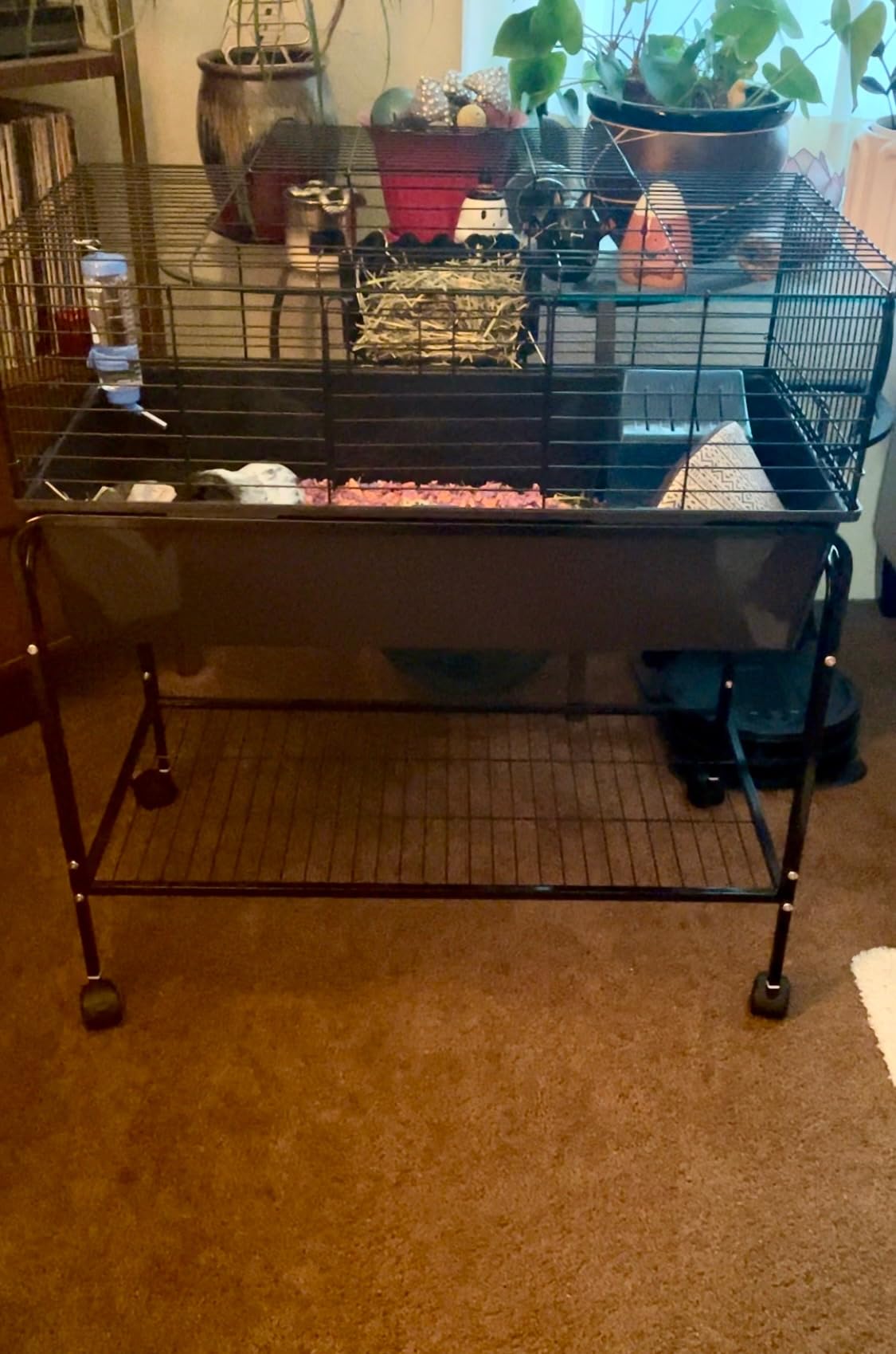 PawHut Two-Story Small Animal Cage Removable from Stand, Guinea Pig Cage with Shelf & Wheels, Pet Habitat for Hedgehog, Chinchilla, Ferret, 33