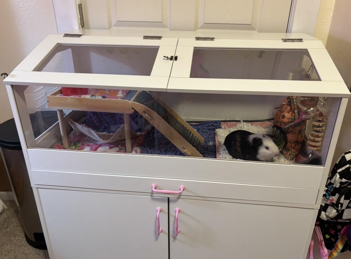 Betterhood Hamster Cage with Storage Cabinet, Guinea Pig Cage for Small Animals, Large Hamster Cage and Habitat with Easy View Acrylic Panels for Hamster, Rabbit, Guinea Pig, Hedgehog (39