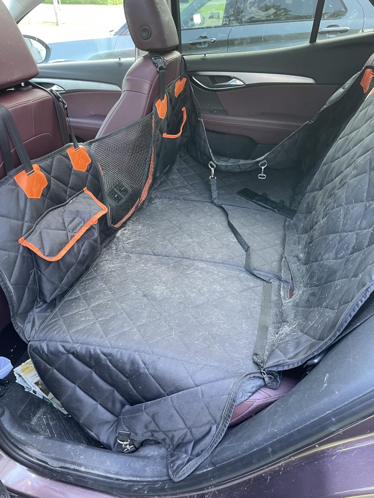 IJVAE Dog Seat Cover for Back Seat, Hard Bottom Back Seat Extender Holds 500 lbs, Waterproof & Nonslip Car Hammock for Large Pets, Comfortable Travel Seat Protector for SUV and Sedan customer photo 2