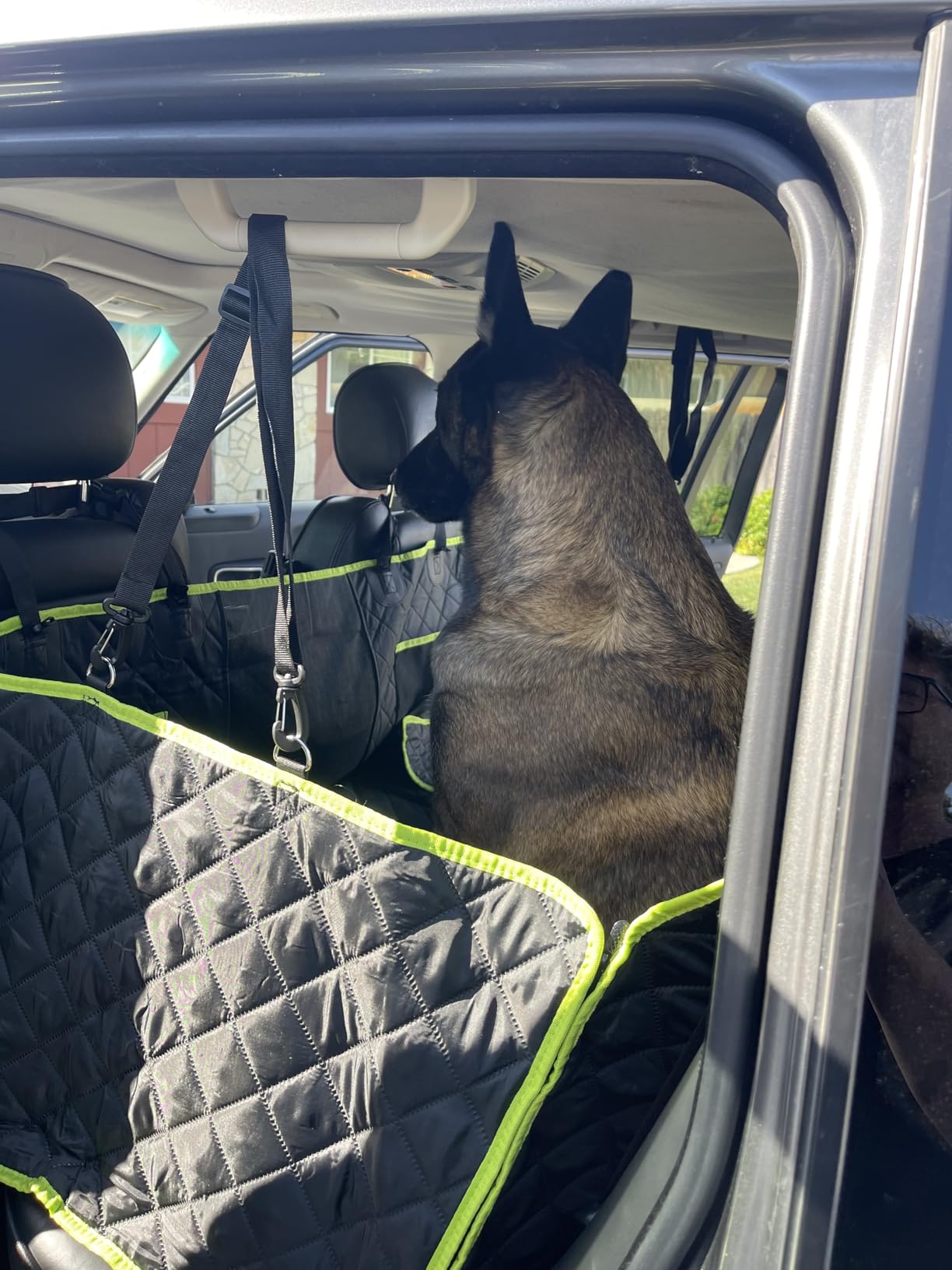 Dog Car Seat Cover for Back Seat, Waterproof Leather Fabric Back Seat Extender for dogs 52.4 * 24.4in, Foldable in The Car, Hard PVC Panels Bottom Support to 330 lbs, for Cars/Mid-Size SUV/Small Truck customer photo 1