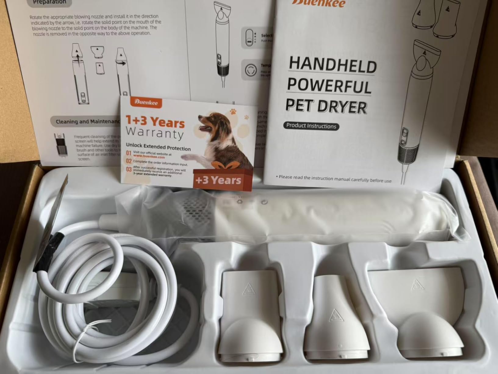 Buenkee Handheld Dog Dryer, 3HP High-Velocity Pet Hair Blower, White customer photo 2