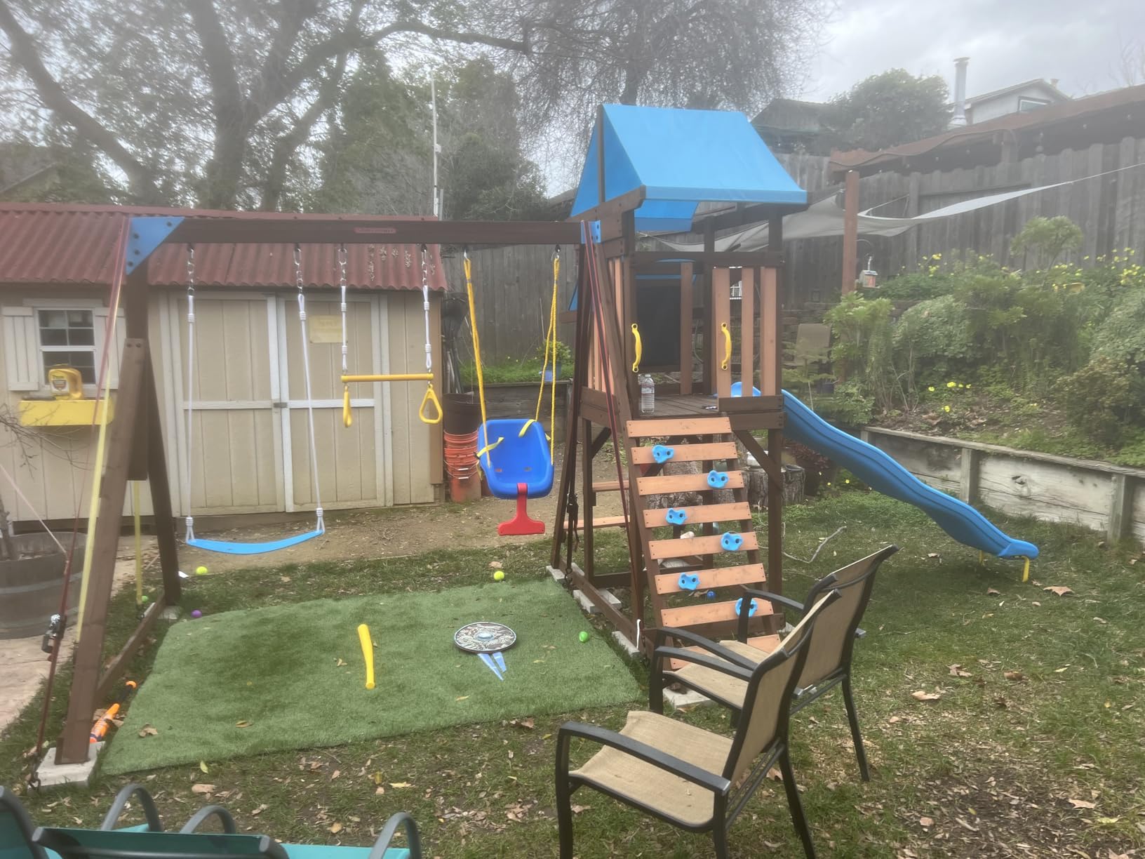 Sportspower Rosemont Cedar Wooden Swing Set with 8' Slide, 2 Adjustable Swings, Trapeze, Play Fort with Rock Climber, Sandbox, Picnic Table, Chalk Tarp & Anchor Kit, Outdoor Playset for Kids Ages 3–8 customer photo 2