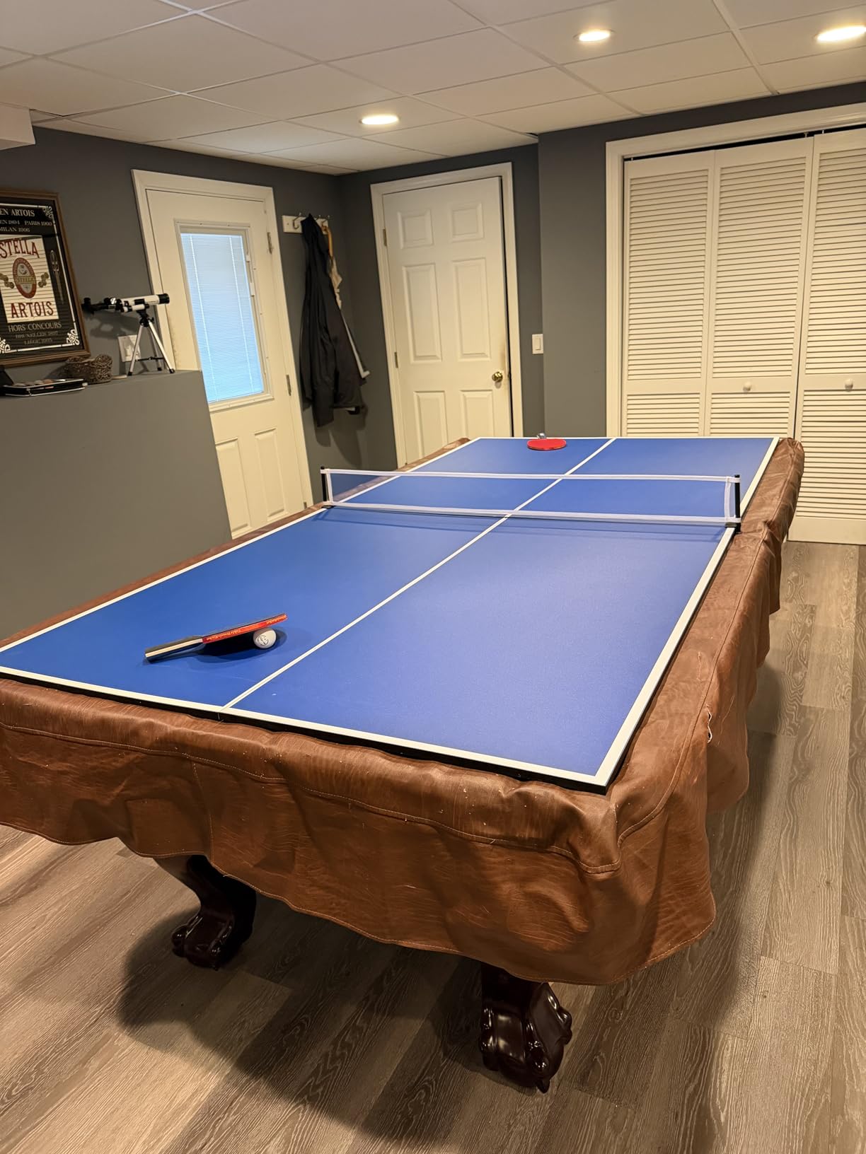 Ping Pong Table Top, 8FT Foldable Table Tennis Table Topper for Pool Table, Indoor Outdoor Table Tennis Conversion Top for Billiard Table w/Net & Foam Padding, Easy Conversion (8ft-Blue) customer photo 2