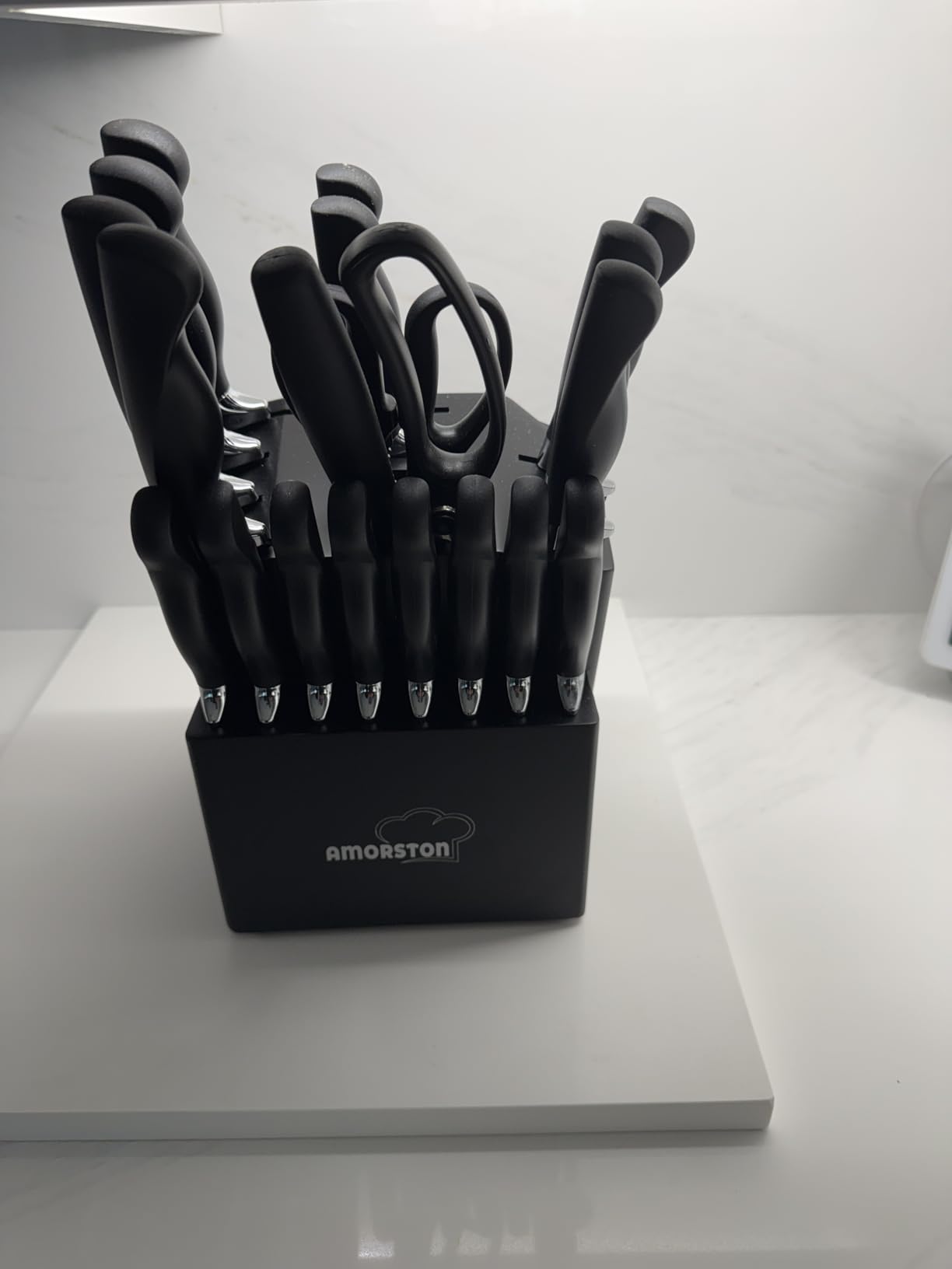 Knife Set, Amorston 21 Pieces Kitchen Knife Set with Block and Sharpener, Ultra-Sharp Knives Set with Ergonomic Handles, Black German Stainless Steel Knife Block Set, Dishwasher Safe customer photo 1