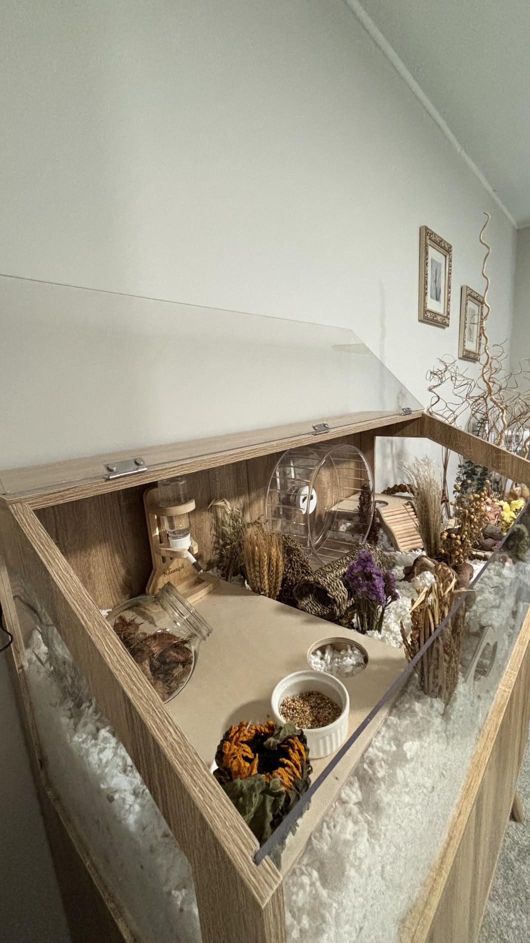 PROLEE Hamster Cage with Storage Cabinet,Large Hamster Encloure Chew Proof Wood,Clear View Hamster Habitat for Guinea Pig, Ferret, Rat, Hedgehog, 40