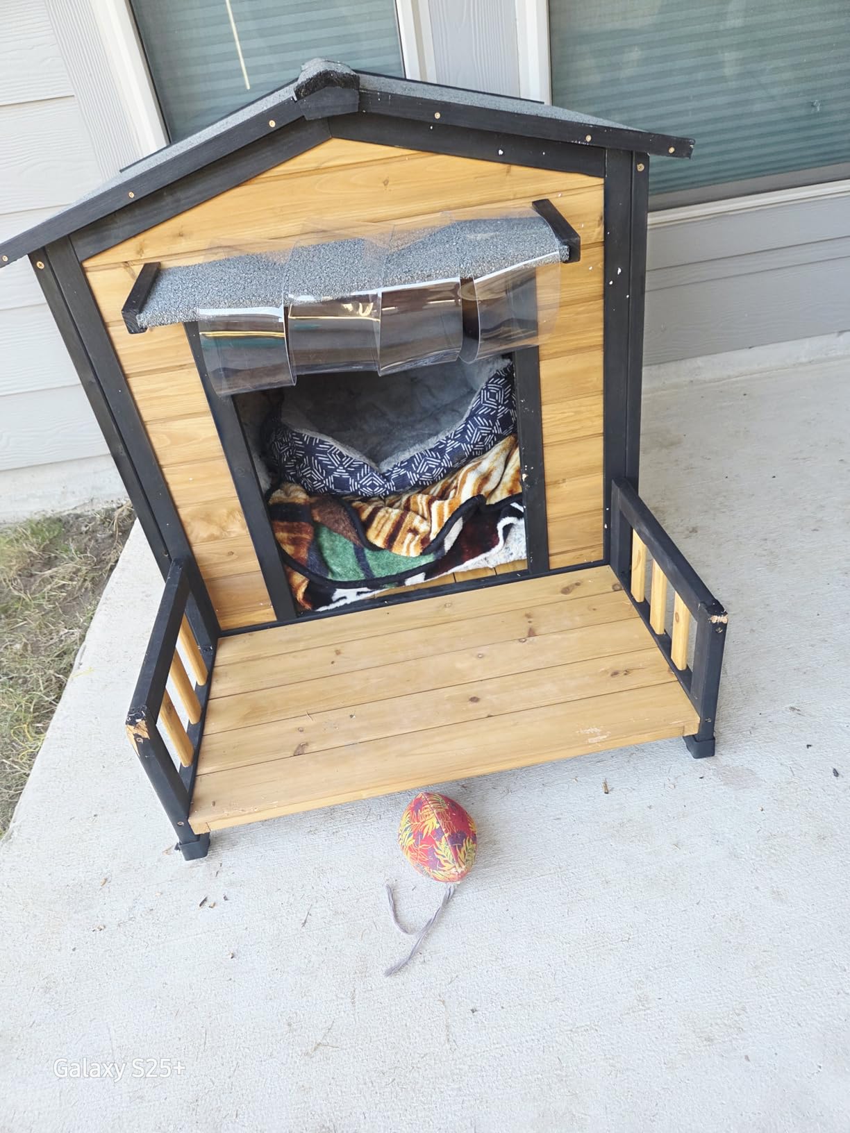 Large Heated Dog House Outdoor with Insulated Liner Kennel Front Porch,Grey customer photo 2